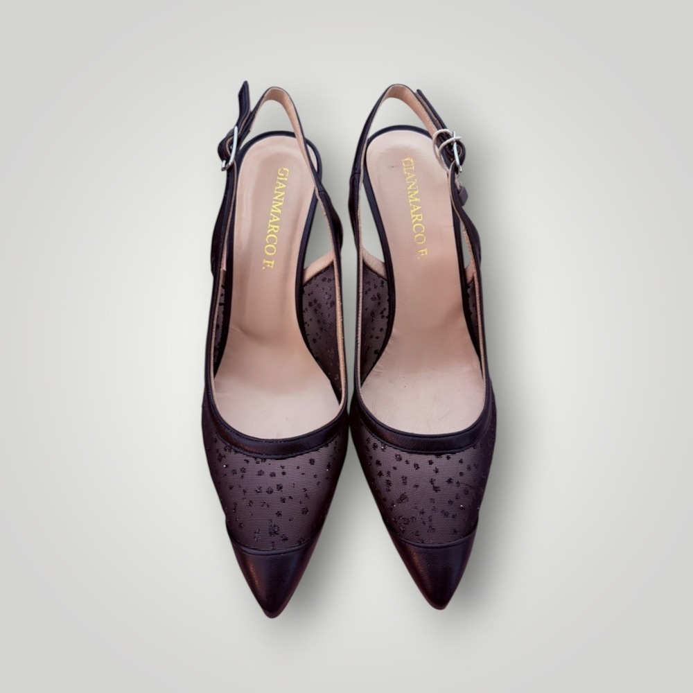 Gianmarco F Slingback Pumps Women 6 Black Mesh Glitter Italy Gala Formal Chic